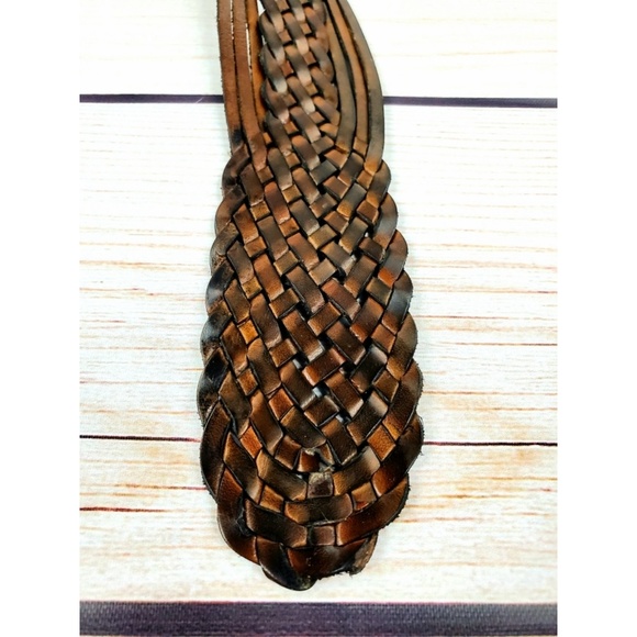 Leather wide weaved belt tan 3" wide fits to 42" - Picture 3 of 6